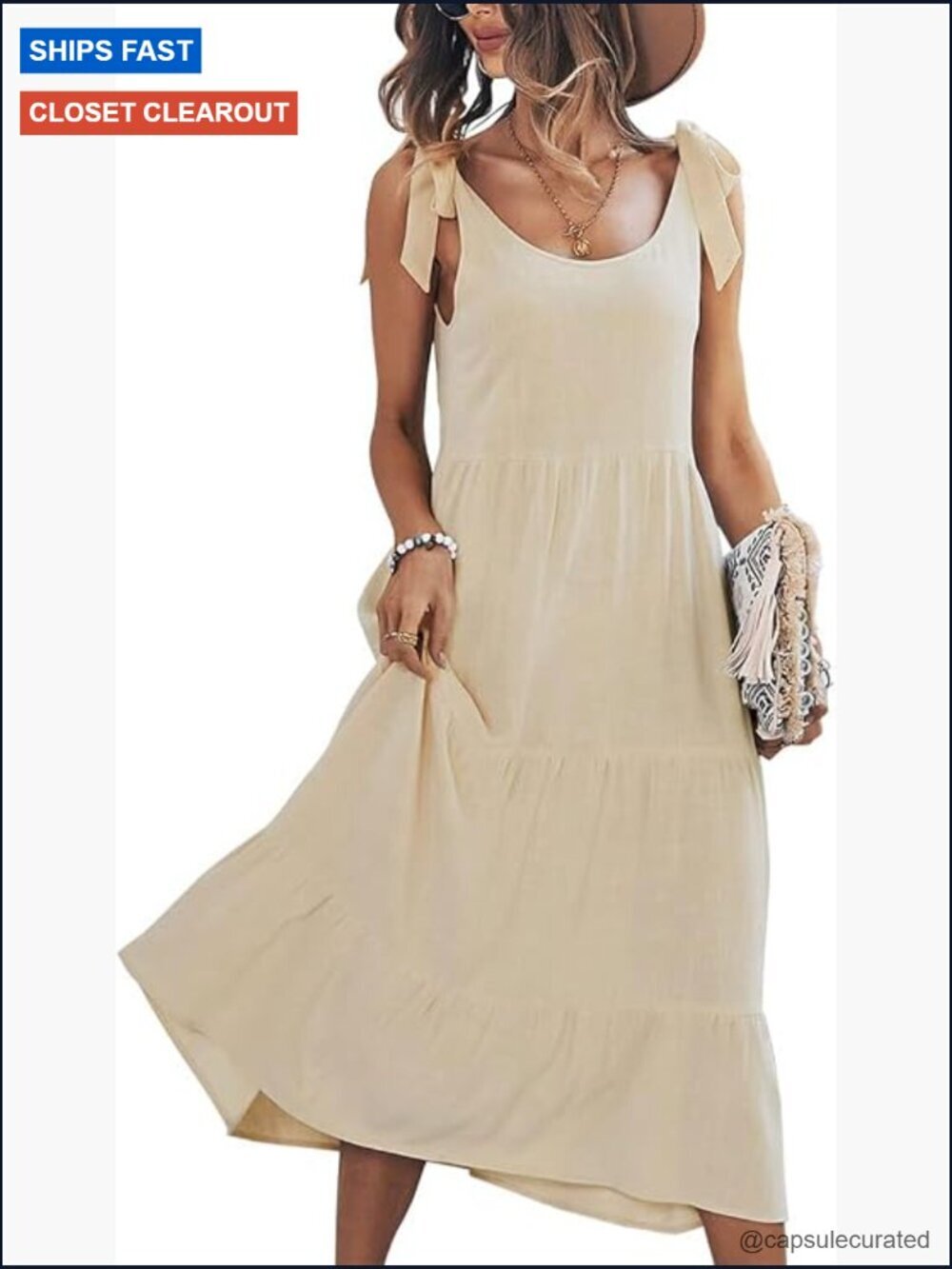 Sleeveless Swing Midi Dress with Ruffled Hem